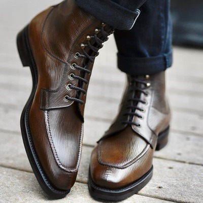 Handmade men genuine leather jodhpur style ankle high lace up boot - Thumbnail 2