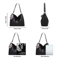 Women Hobo Bags Top Handle Satchel Shoulder Purse Bucket Handbag Black - Thumbnail 1