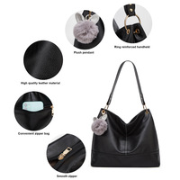 Women Hobo Bags Top Handle Satchel Shoulder Purse Bucket Handbag Black - Thumbnail 4