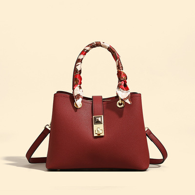 Women designer handbag and purse, pu leather top handle satchel shoulder bag red - Thumbnail 1