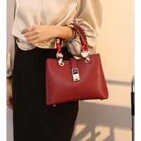 Women Designer Handbag and Purse, PU Leather Top Handle Satchel Shoulder Bag Red - Thumbnail 1