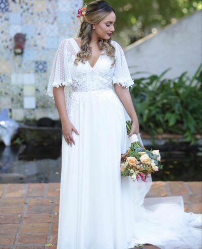 Plus Size Sheath Lace Beach Boho Wedding Dress Bridal Gown Wedding Gown