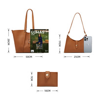 Women Fashion Handbags Wallet Tote Bag Shoulder Bag 3pcs Brown - Thumbnail 1