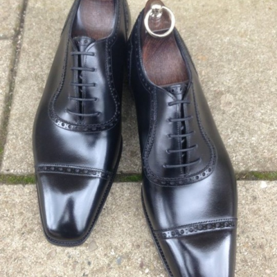 Handmade men black calf leather oxford lace up dress shoes - Thumbnail 3