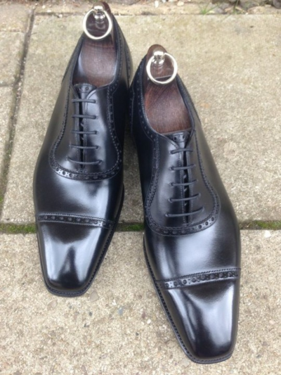 Handmade Men Black Calf Leather Oxford Lace up Dress Shoes