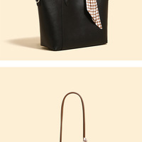 Tote Bags for Women Medium Top Handle Handbags with Scarf Black - Thumbnail 2