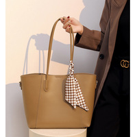 Tote Bags for Women Medium Top Handle Handbags with Scarf Brown - Thumbnail 1