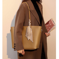 Tote Bags for Women Medium Top Handle Handbags with Scarf Brown - Thumbnail 2