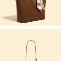 Women Tote Bags Medium Top Handle Handbags with Scarf Brown - Thumbnail 2