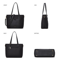 Women Fashion Synthetic Leather Handbags Tote Bag Shoulder Bag 3pcs Black - Thumbnail 2