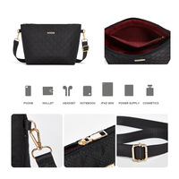 Women Fashion Synthetic Leather Handbags Tote Bag Shoulder Bag 3pcs Black - Thumbnail 3