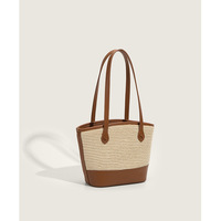 Fashion Beach Straw Woven Bag Simple Shoulder Bag Brown - Thumbnail 2