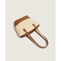 Fashion Beach Straw Woven Bag Simple Shoulder Bag Brown - Thumbnail 3