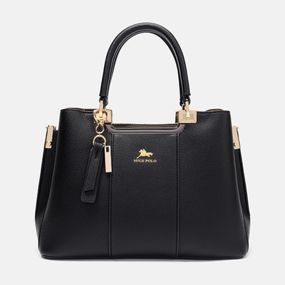 Women faux leather medium large tote satchel shoulder purse handbag black - Thumbnail 2