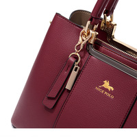 Women Faux Leather Medium Large Tote Satchel Shoulder Purse Handbag Red - Thumbnail 2