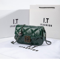 Women Leather Quilted Shoulder Bag with Chain Strap Trendy Clutch Satchel Ladies Evening Bag Green - Thumbnail 1