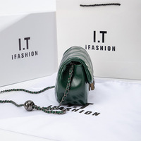 Women Leather Quilted Shoulder Bag with Chain Strap Trendy Clutch Satchel Ladies Evening Bag Green - Thumbnail 2