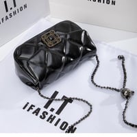 Women Leather Quilted Shoulder Bag with Chain Strap Trendy Clutch Satchel Ladies Evening Bag Black - Thumbnail 1