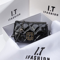 Women Leather Quilted Shoulder Bag with Chain Strap Trendy Clutch Satchel Ladies Evening Bag Black - Thumbnail 2