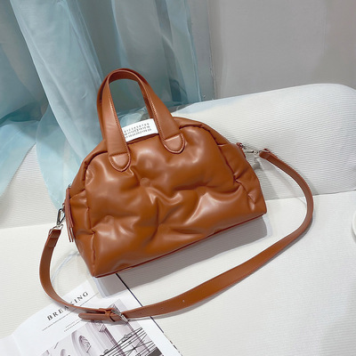 Ladies' boston pillow bag fashion handheld large capacity single shoulder crossbody bag brown - Thumbnail 3