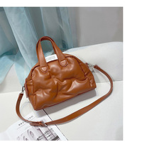 Ladies' Boston Pillow Bag Fashion Handheld Large Capacity Single Shoulder Crossbody Bag Brown - Thumbnail 1