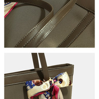 Women's Shoulder Bag Oxford Fabric Patchwork Tote Bag Green - Thumbnail 2