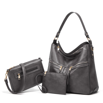 Women fashion handbags wallet tote bag shoulder bag top handle satchel purse set grey - Thumbnail 2