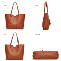 Women Pu Leather Handbag Messenger Shoulder Bag Lady Tote Purse Crossbody Brown - Thumbnail 2