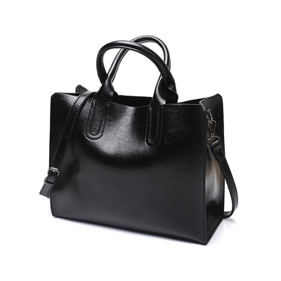 Classic Fashion Tote Bag Leather Women Solid Shoulder Shopping Carry Handbag Black