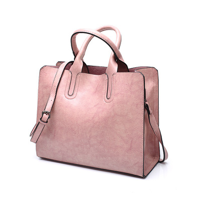 Classic Fashion Tote Bag Leather Women Solid Shoulder Shopping Carry Handbag Pink
