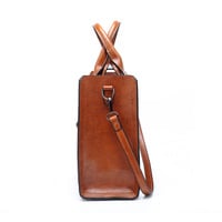 Classic Fashion Tote Bag Leather Women Solid Shoulder Shopping Carry Handbag Brown - Thumbnail 2
