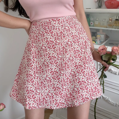 Retro short skirt holiday casual small floral a-line waist skirt