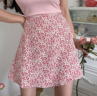 Retro short skirt holiday casual small floral A-line waist skirt