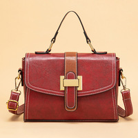 Women Retro Hollow Oil Wax PU Leather Handbag Red - Thumbnail 1