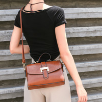 Women Retro Hollow Oil Wax PU Leather Handbag Brown - Thumbnail 1