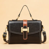 Women Retro PU Leather Handbag Black - Thumbnail 1