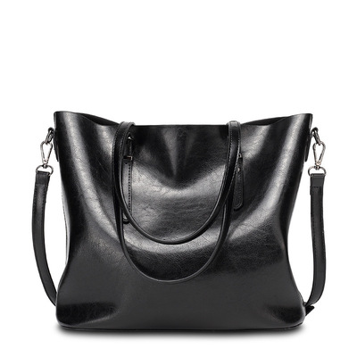 Women vintage hollow handbag oil leather shoulder crossbody bag black - Thumbnail 3