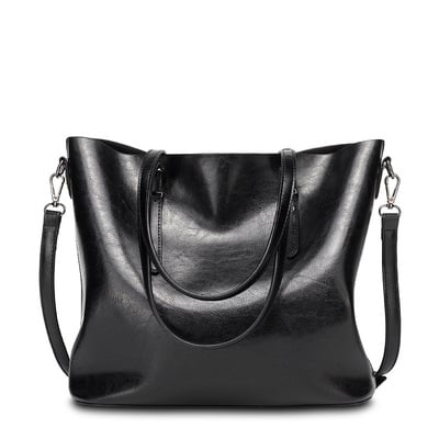 Women Vintage Hollow Handbag Oil Leather Shoulder Crossbody Bag Black