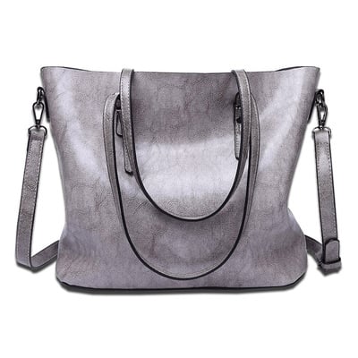 Women Vintage Hollow Handbag Oil Leather Shoulder Crossbody Bag Grey