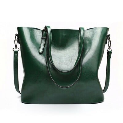 Women vintage hollow handbag oil leather shoulder crossbody bag green - Thumbnail 1