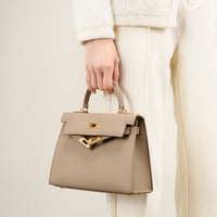 Genuine Leather Satchel Handbag for Women Vintage Handmade Shoulder Bag Grey - Thumbnail 1