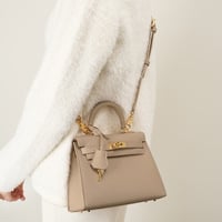 Genuine Leather Satchel Handbag for Women Vintage Handmade Shoulder Bag Grey - Thumbnail 3