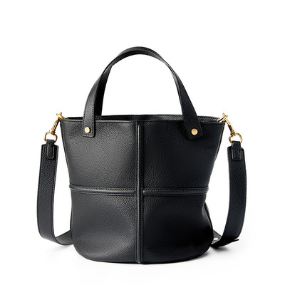 Genuine leather tote bag for women top-handle shoulder bag black - Thumbnail 3