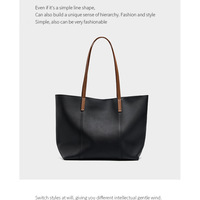 Genuine Leather Women Large Casual Handbag Black - Thumbnail 1