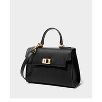 Genuine Leather Women Top Handle Straw Crossbody Bags Black - Thumbnail 2