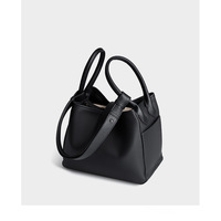 Genuine Leather Women Large Capacity Top-handle Hobo Bag Black - Thumbnail 2