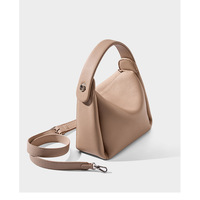 Genuine Leather Hobo Shoulder Bag Brown - Thumbnail 1