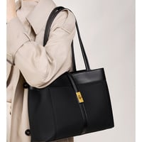 Genuine Leather Women Tote Bags Black - Thumbnail 1
