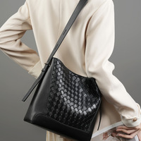 Genuine Leather Women Top Handle Satchel Handbags Shoulder Bag Black - Thumbnail 1