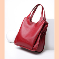 Genuine Leather Women Trendy Handbags Red - Thumbnail 2